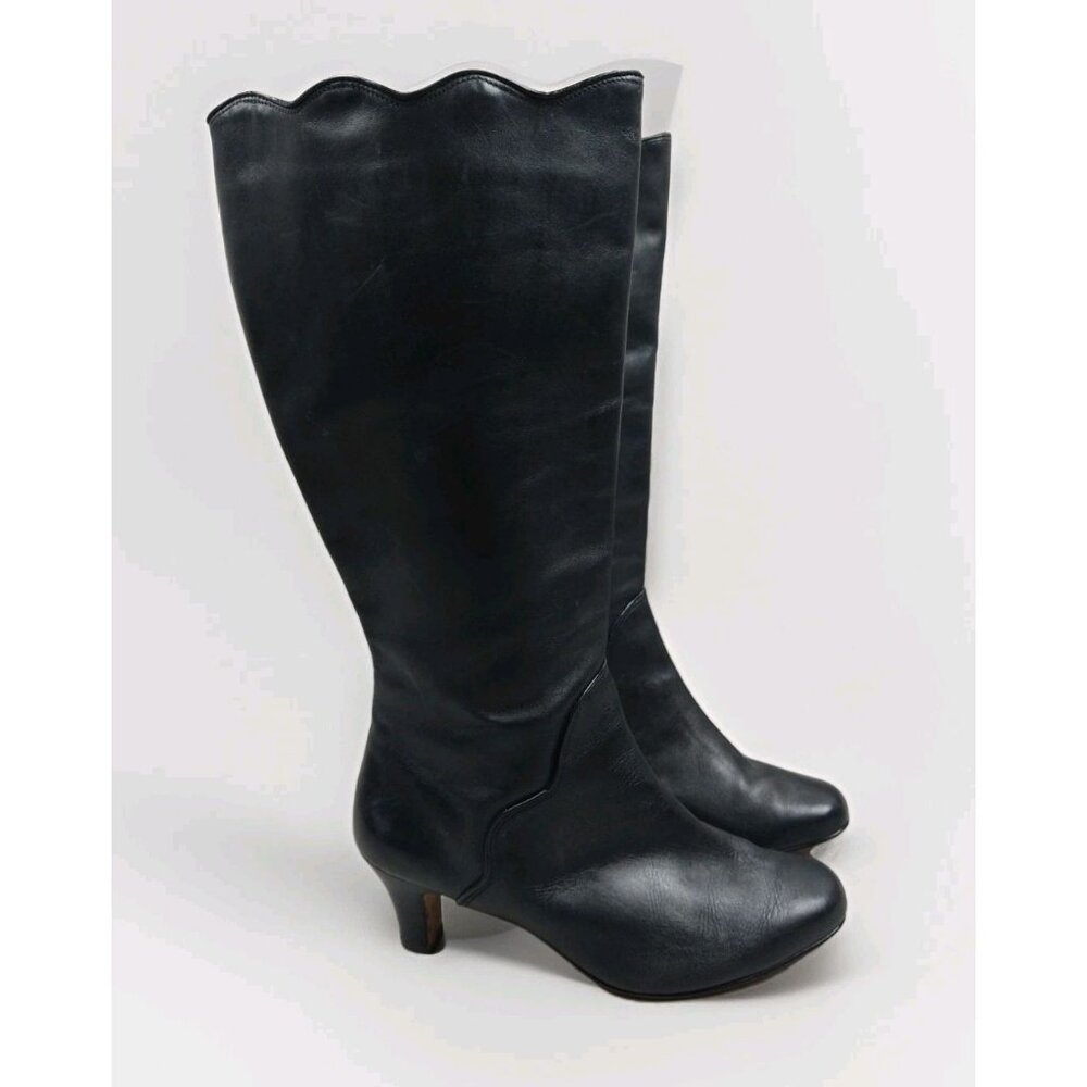 Ros Hommerson Knee Length Boots Size 9WW Lee Black Calf Leather Side Zipper